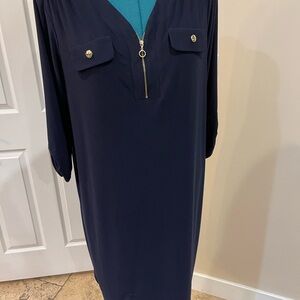 Emma & Michele Navy Stretch Dress with Gold Accents 2X